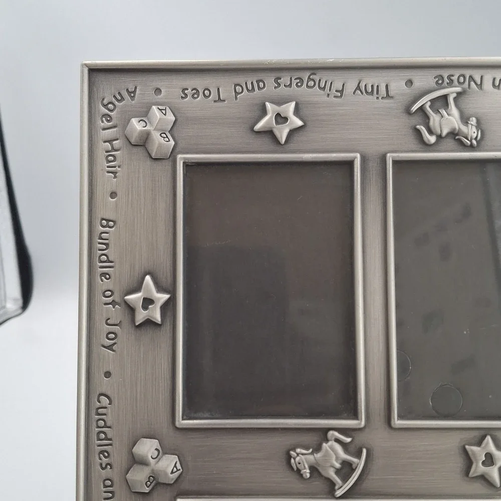 Heavy‎ Pewter Metal 3 Baby Photo Frame by Carr  Holds 2x3